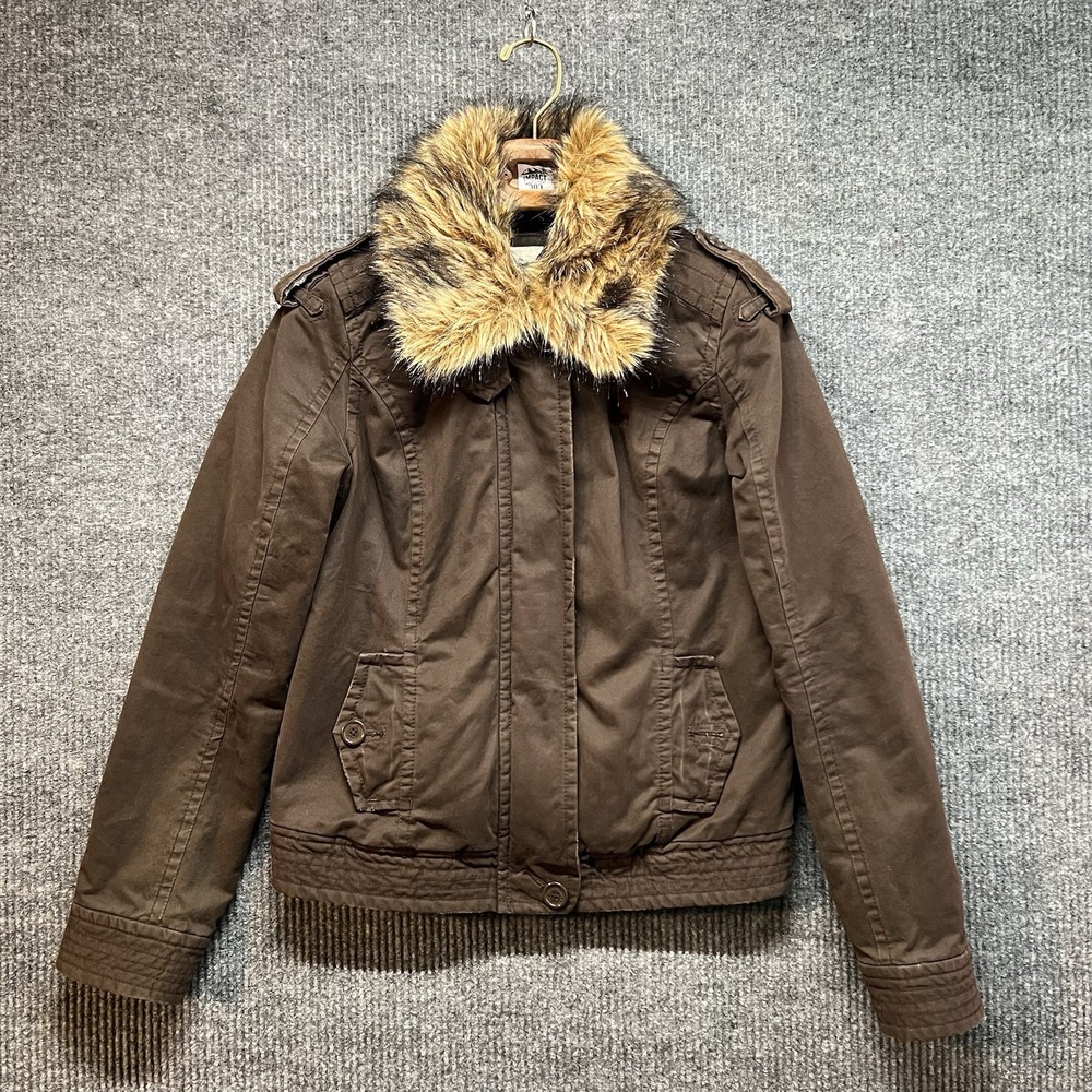 Abercrombie & Fitch Authentic Vintage Jacket‎ Womens Large Brown Faux Fur Collar
